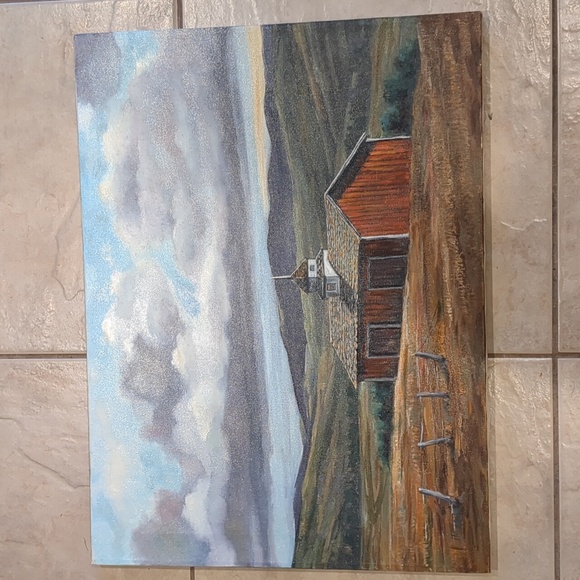 Vintage Original Oil Painting Country Prairie Farmhouse Landscape 18 X 24